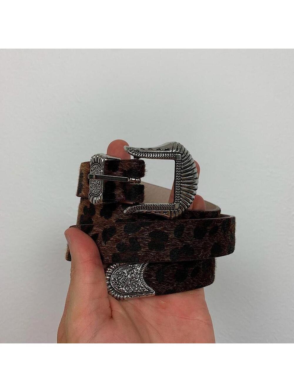 Vintage y2k Cyber style Brown Cheetah Fur American Western boho indie belt - Picture 5 of 8